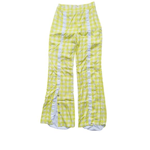 Jonathan Simkhai Yellow Gingham Snap Wide-Leg Trousers Pants XS Dopamine Retro - Picture 2 of 6